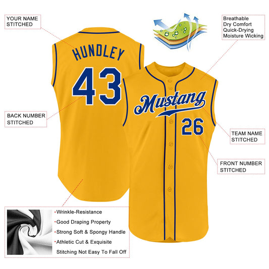 Custom Gold Royal-White Authentic Sleeveless Baseball Jersey - Sky-Custom