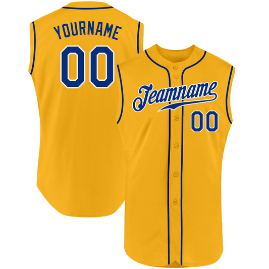 Custom Gold Royal-White Authentic Sleeveless Baseball Jersey - Sky-Custom