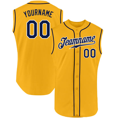 Custom Gold Navy-White Authentic Sleeveless Baseball Jersey - Sky-Custom