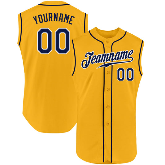 Custom Gold Navy-White Authentic Sleeveless Baseball Jersey - Sky-Custom