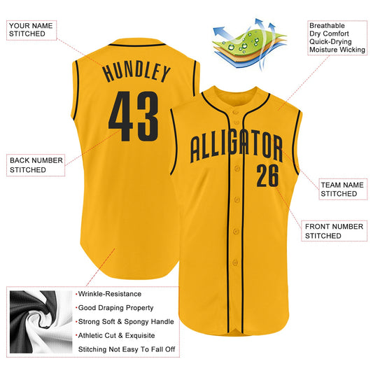 Custom Gold Black Authentic Sleeveless Baseball Jersey - Sky-Custom