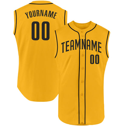 Custom Gold Black Authentic Sleeveless Baseball Jersey - Sky-Custom