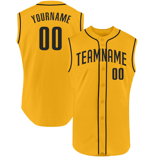 Custom Gold Black Authentic Sleeveless Baseball Jersey - Sky-Custom
