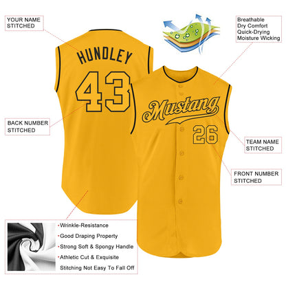 Custom Gold Gold-Black Authentic Sleeveless Baseball Jersey - Sky-Custom