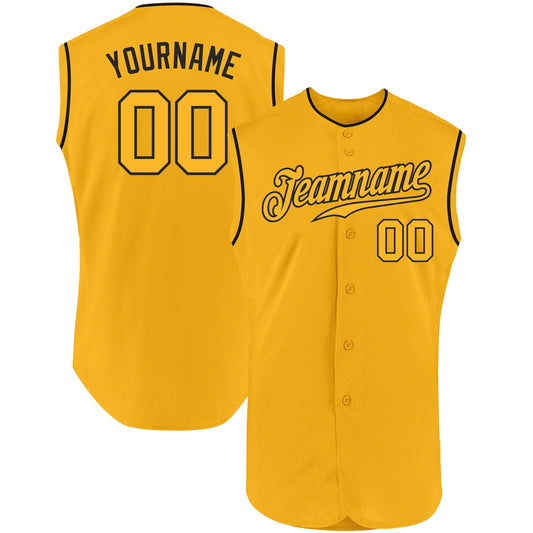 Custom Gold Gold-Black Authentic Sleeveless Baseball Jersey - Sky-Custom