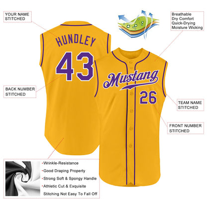 Custom Gold Purple-White Authentic Sleeveless Baseball Jersey - Sky-Custom