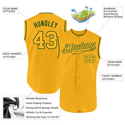 Custom Gold Gold-Green Authentic Sleeveless Baseball Jersey - Sky-Custom