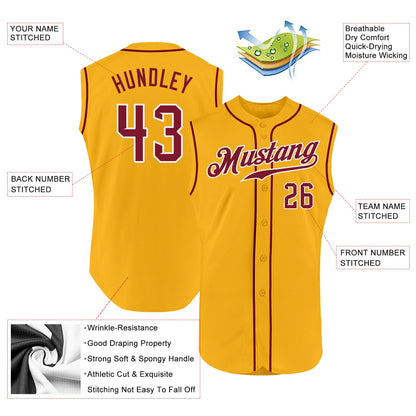 Custom Gold Crimson-White Authentic Sleeveless Baseball Jersey - Sky-Custom