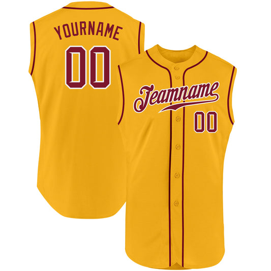 Custom Gold Crimson-White Authentic Sleeveless Baseball Jersey - Sky-Custom