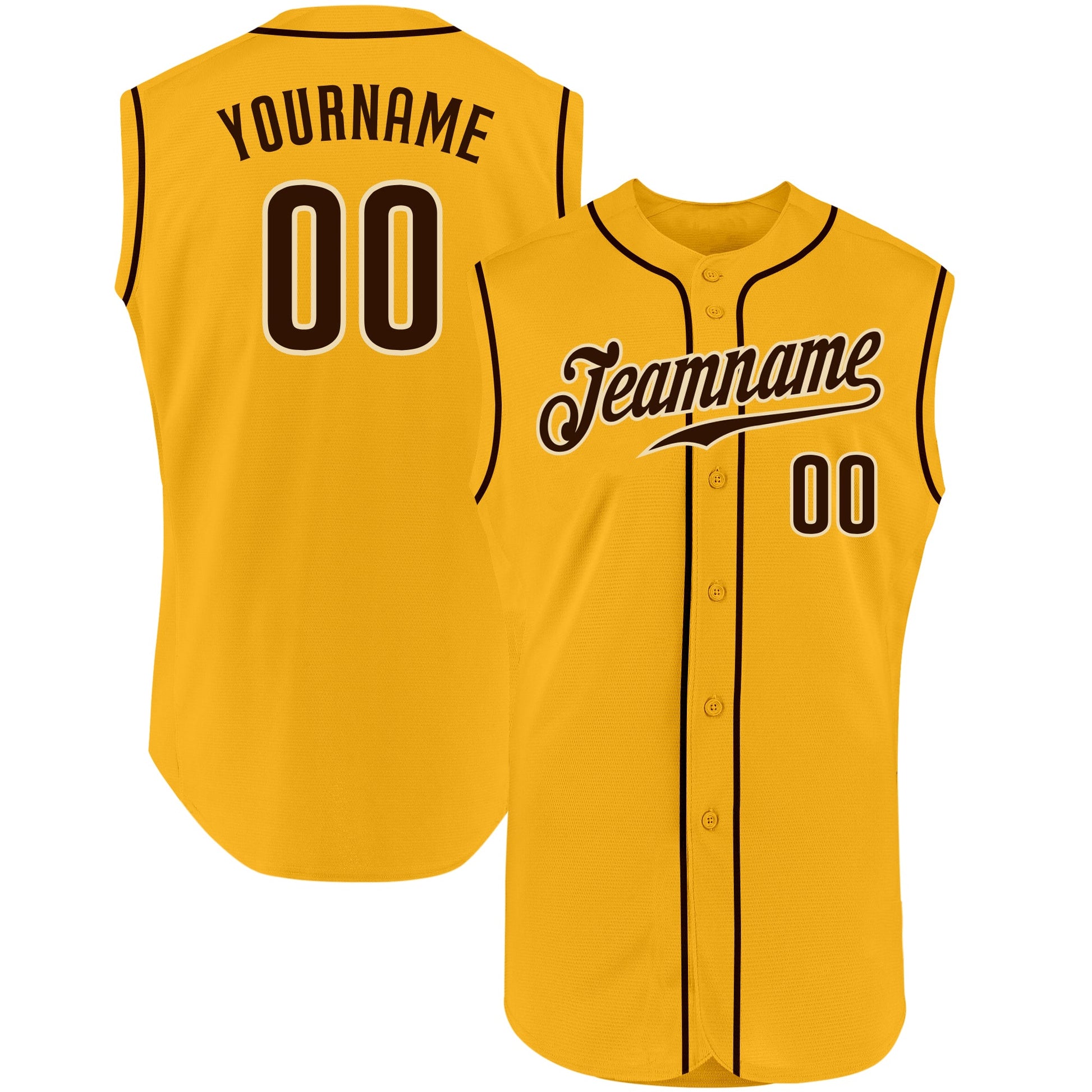 Custom Gold Brown-Cream Authentic Sleeveless Baseball Jersey - Sky-Custom