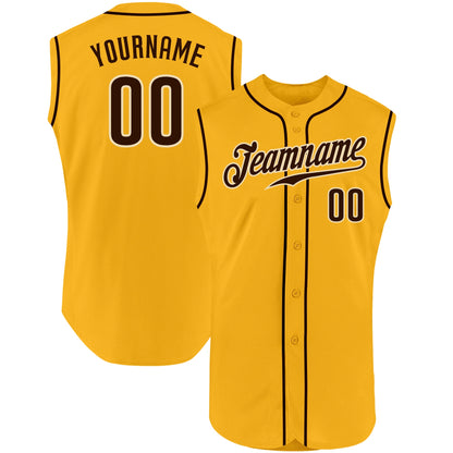 Custom Gold Brown-Cream Authentic Sleeveless Baseball Jersey - Sky-Custom