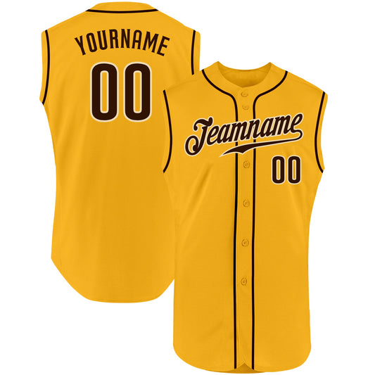 Custom Gold Brown-Cream Authentic Sleeveless Baseball Jersey - Sky-Custom