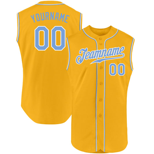 Custom Gold Light Blue-White Authentic Sleeveless Baseball Jersey - Sky-Custom