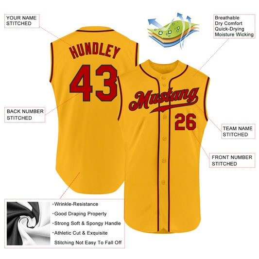 Custom Gold Red-Black Authentic Sleeveless Baseball Jersey - Sky-Custom
