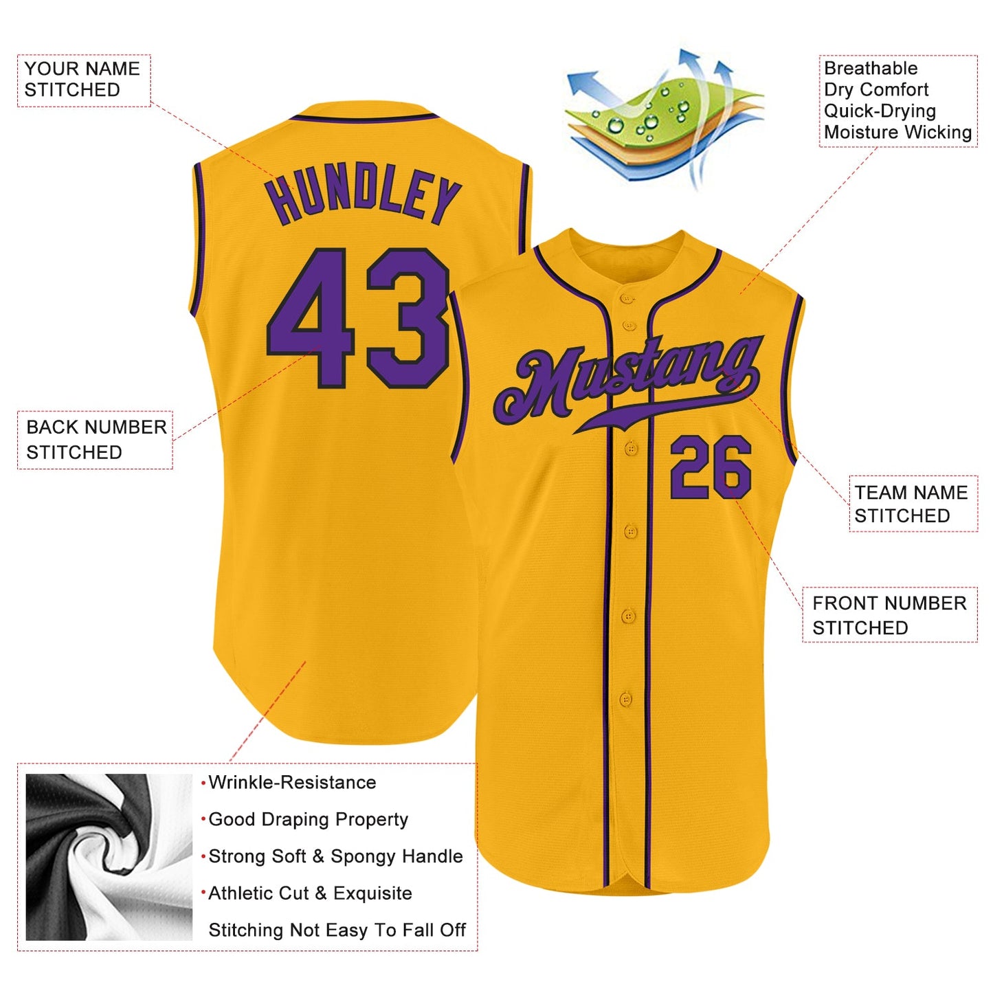 Custom Gold Purple-Black Authentic Sleeveless Baseball Jersey - Sky-Custom