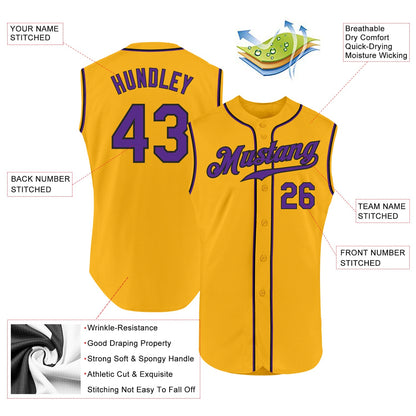 Custom Gold Purple-Black Authentic Sleeveless Baseball Jersey - Sky-Custom