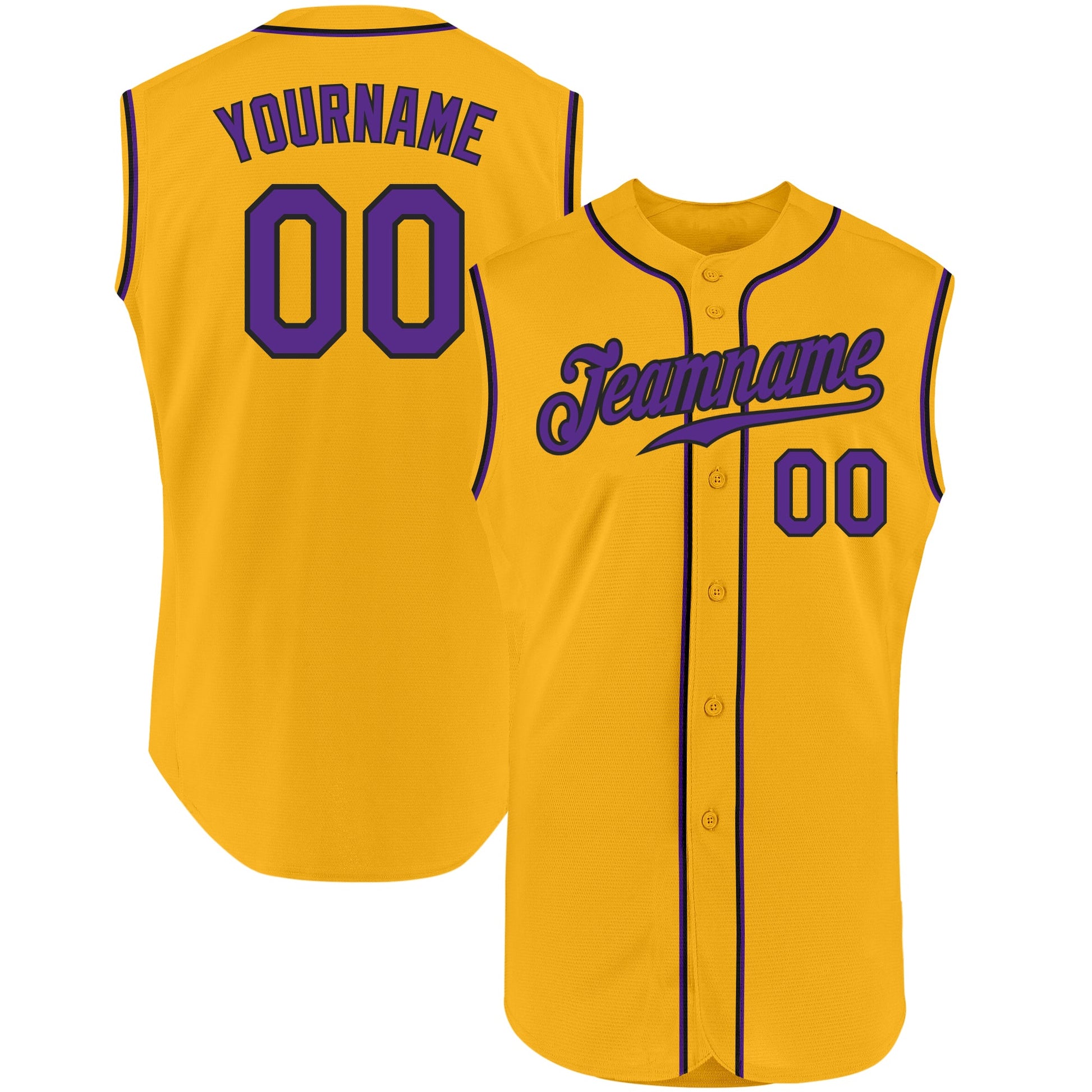 Custom Gold Purple-Black Authentic Sleeveless Baseball Jersey - Sky-Custom
