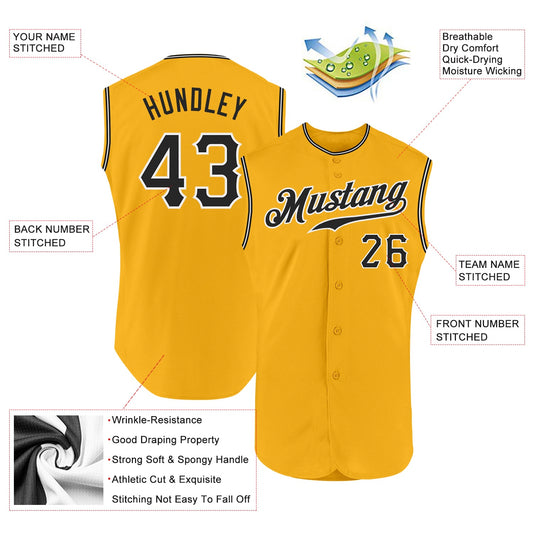 Custom Gold Black-White Authentic Sleeveless Baseball Jersey - Sky-Custom