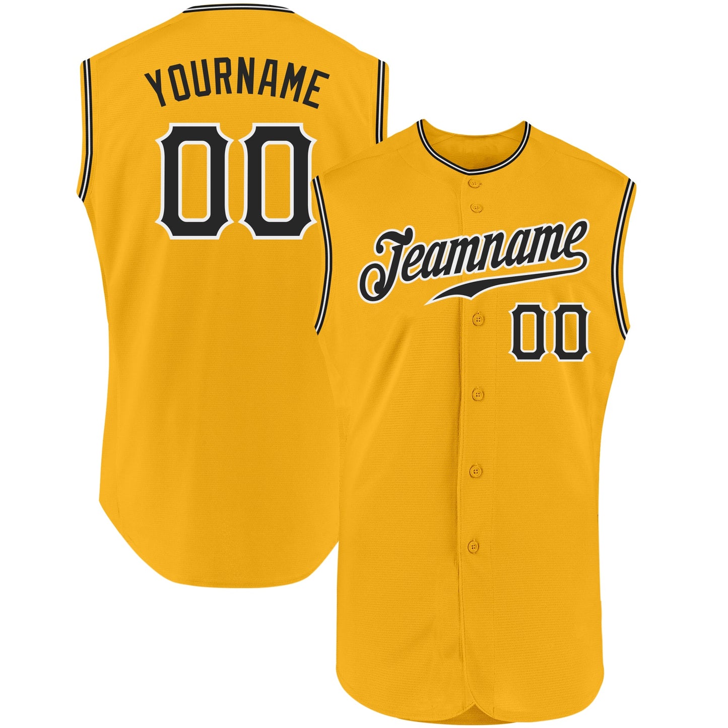 Custom Gold Black-White Authentic Sleeveless Baseball Jersey - Sky-Custom