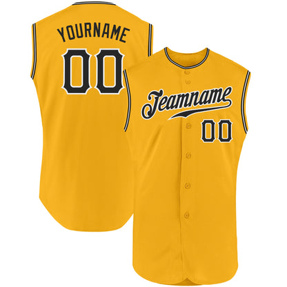 Custom Gold Black-White Authentic Sleeveless Baseball Jersey - Sky-Custom