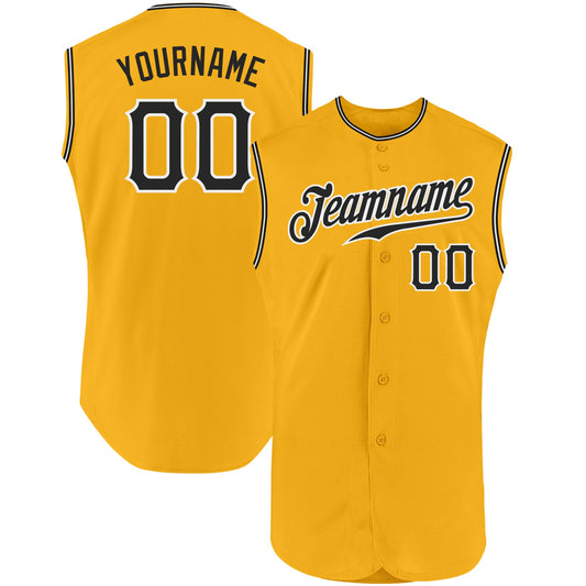 Custom Gold Black-White Authentic Sleeveless Baseball Jersey - Sky-Custom