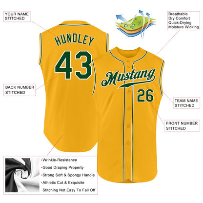 Custom Gold Green-White Authentic Sleeveless Baseball Jersey - Sky-Custom