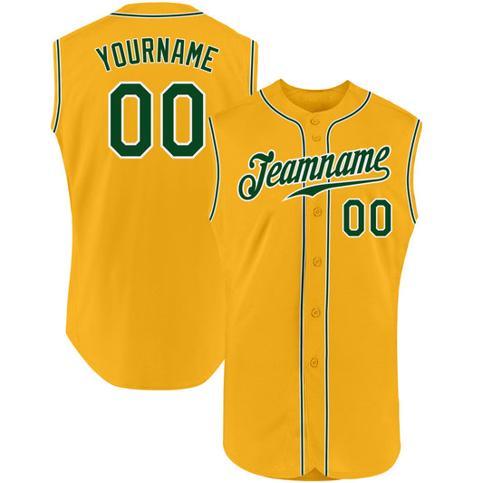 Custom Gold Green-White Authentic Sleeveless Baseball Jersey - Sky-Custom