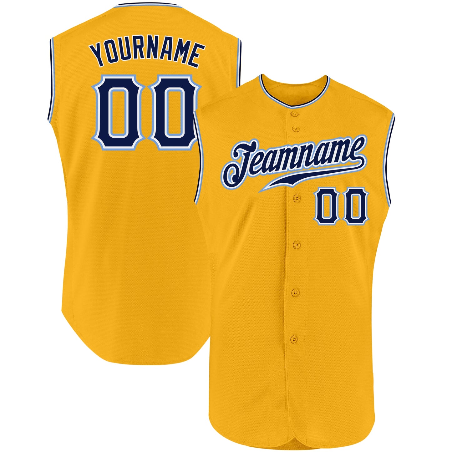 Custom Gold Navy-Light Blue Authentic Sleeveless Baseball Jersey - Sky-Custom