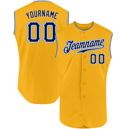 Custom Gold Navy-Light Blue Authentic Sleeveless Baseball Jersey - Sky-Custom