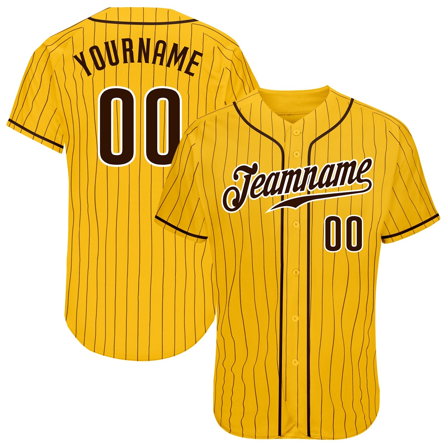 Custom Yellow Brown Pinstripe Brown-White Authentic Baseball Jersey - Sky-Custom