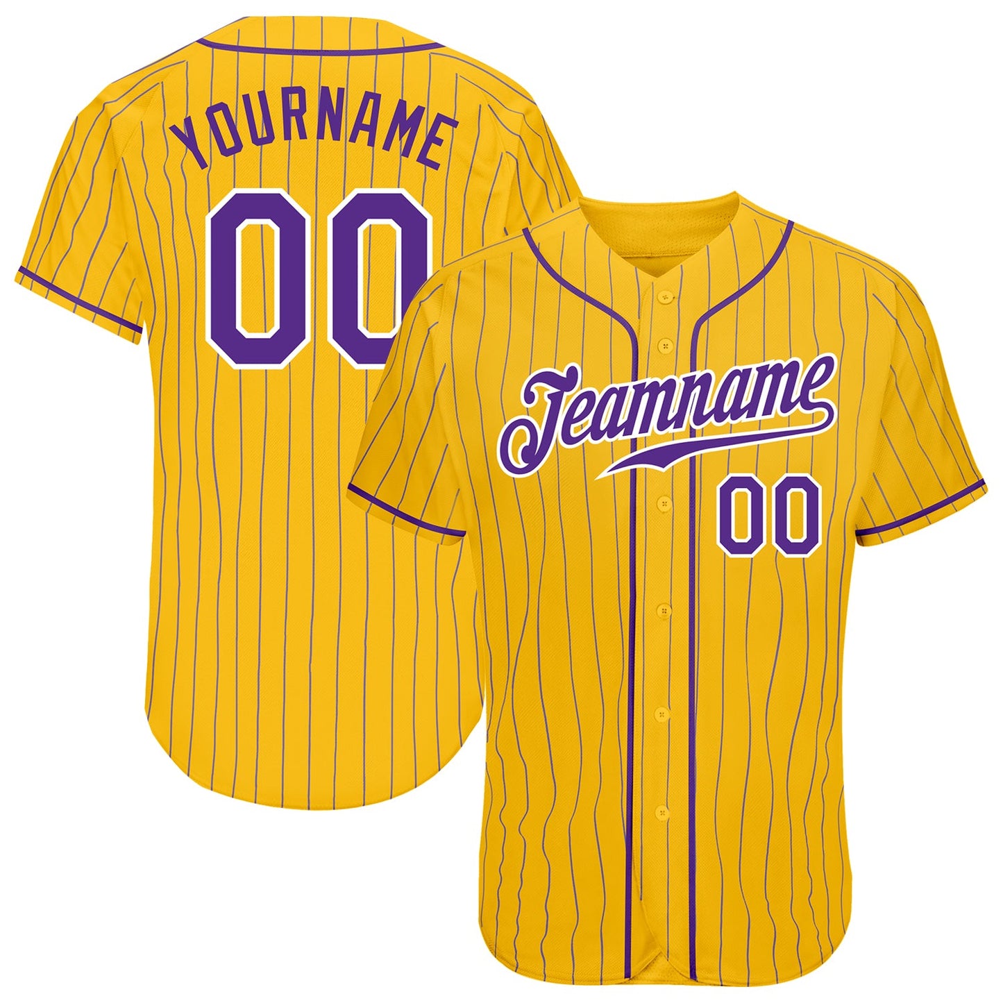 Custom Yellow Purple Pinstripe Purple-White Authentic Baseball Jersey - Sky-Custom