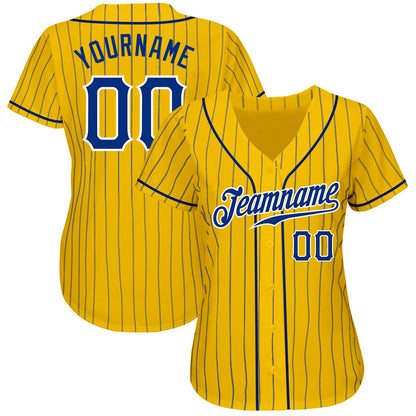 Custom Yellow Royal Pinstripe Royal-White Authentic Baseball Jersey - Sky-Custom