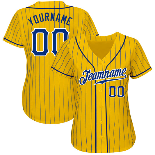 Custom Yellow Royal Pinstripe Royal-White Authentic Baseball Jersey - Sky-Custom