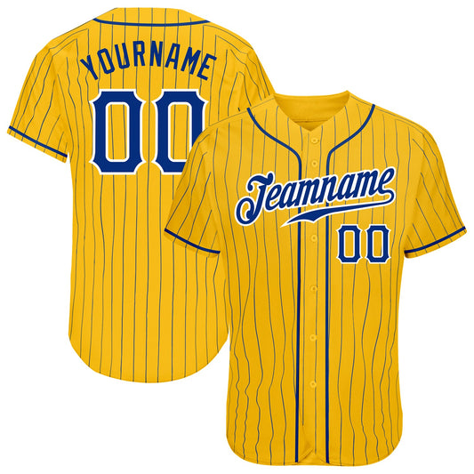 Custom Yellow Royal Pinstripe Royal-White Authentic Baseball Jersey - Sky-Custom