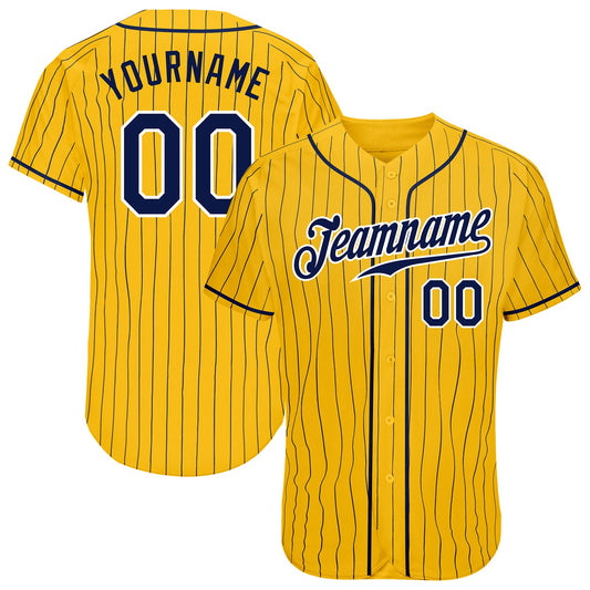 Custom Yellow Navy Pinstripe Navy-White Authentic Baseball Jersey - Sky-Custom
