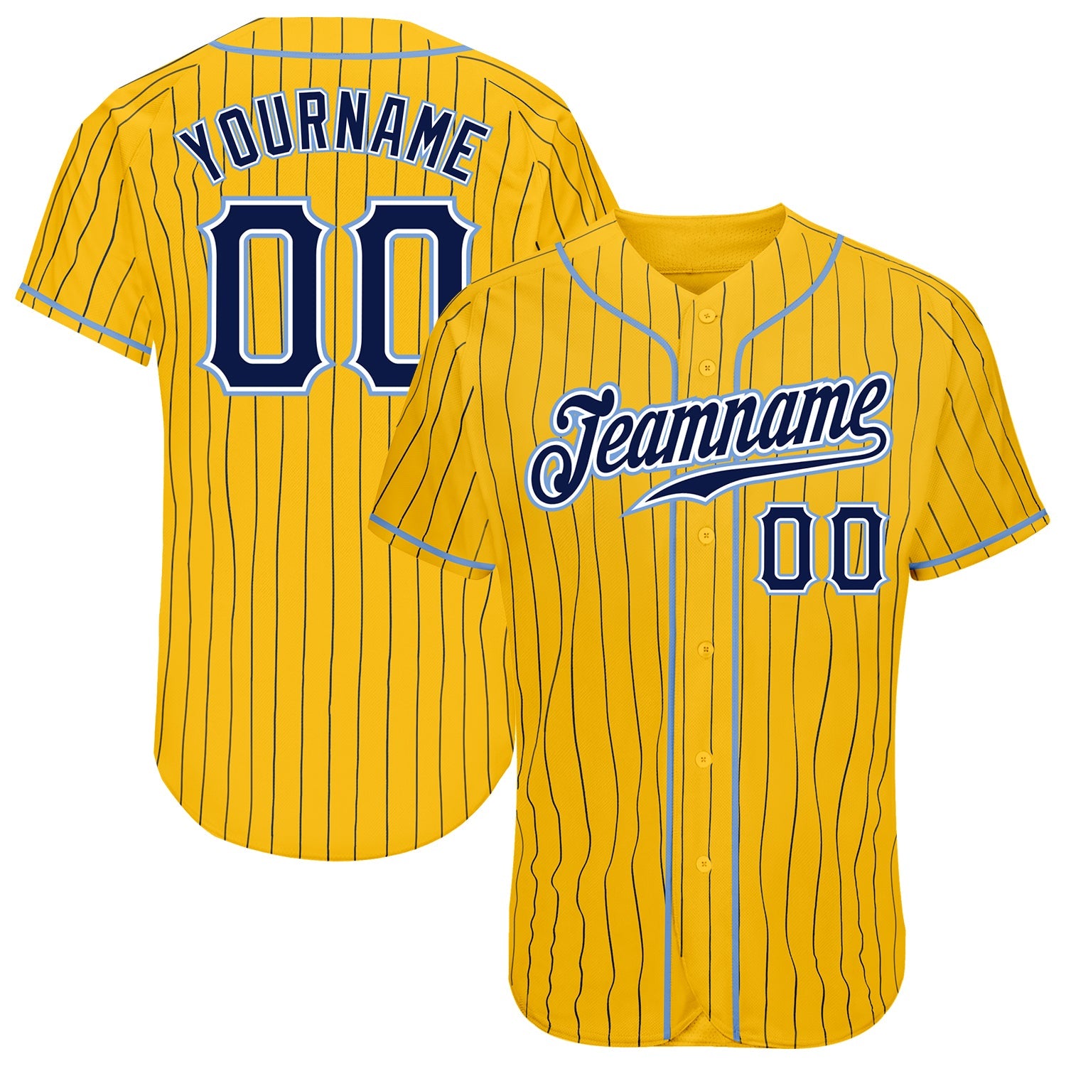 Custom Yellow Navy Pinstripe Navy-Light Blue Authentic Baseball Jersey - Sky-Custom