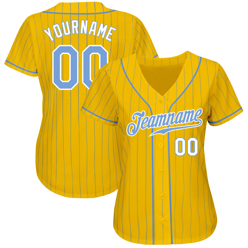 Custom Yellow Light Blue Pinstripe Light Blue-White Authentic Baseball Jersey - Sky-Custom