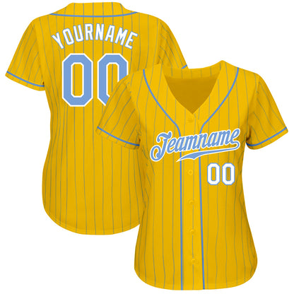 Custom Yellow Light Blue Pinstripe Light Blue-White Authentic Baseball Jersey - Sky-Custom