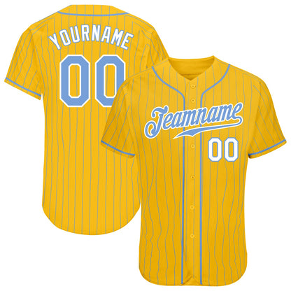 Custom Yellow Light Blue Pinstripe Light Blue-White Authentic Baseball Jersey - Sky-Custom