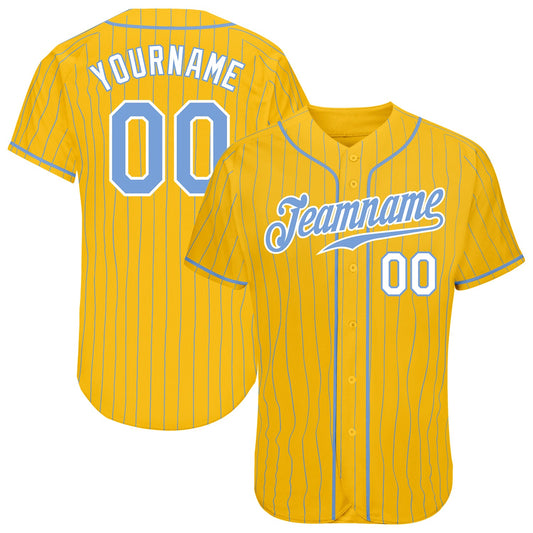 Custom Yellow Light Blue Pinstripe Light Blue-White Authentic Baseball Jersey - Sky-Custom