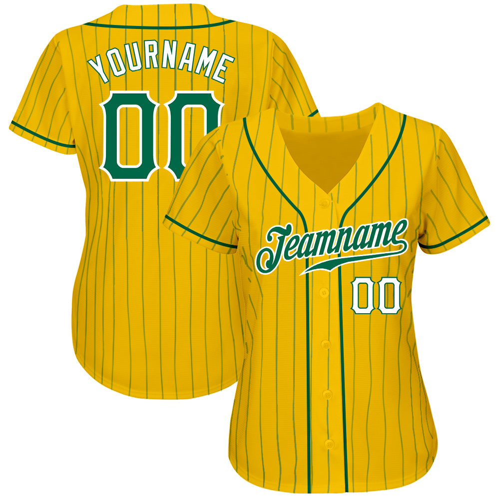 Custom Yellow Kelly Green Pinstripe Kelly Green-White Authentic Baseball Jersey - Sky-Custom