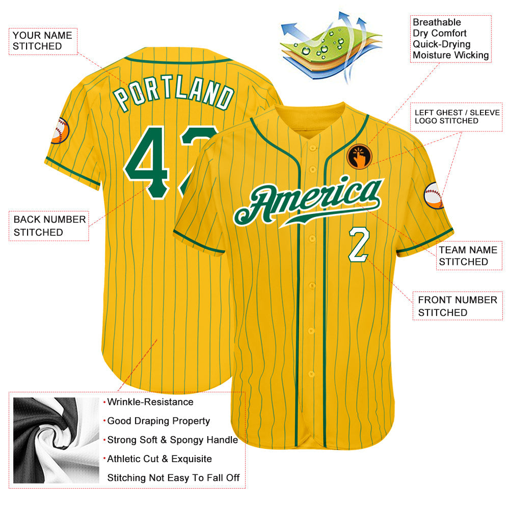 Custom Yellow Kelly Green Pinstripe Kelly Green-White Authentic Baseball Jersey - Sky-Custom