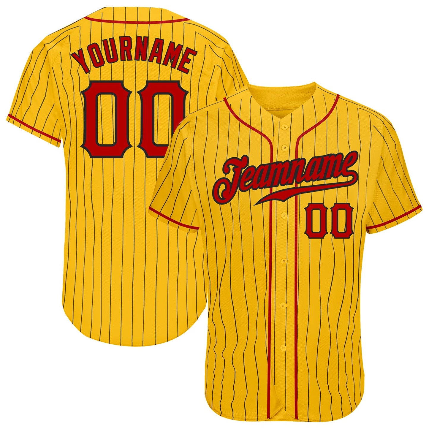 Custom Yellow Black Pinstripe Red-Black Authentic Baseball Jersey - Sky-Custom