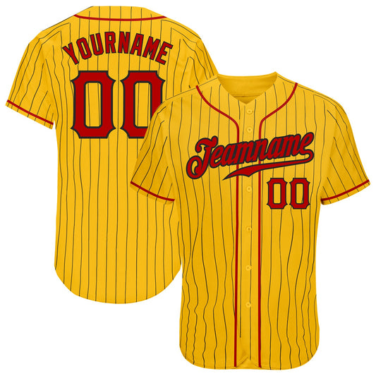 Custom Yellow Black Pinstripe Red-Black Authentic Baseball Jersey - Sky-Custom
