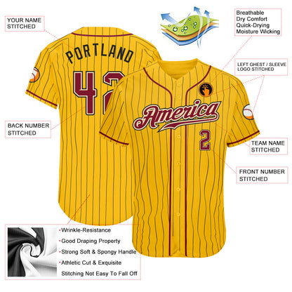 Custom Yellow Black Pinstripe Crimson-Cream Authentic Baseball Jersey - Sky-Custom