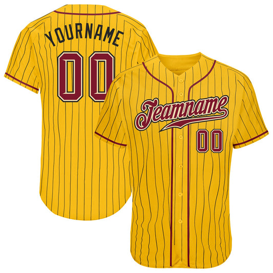 Custom Yellow Black Pinstripe Crimson-Cream Authentic Baseball Jersey - Sky-Custom