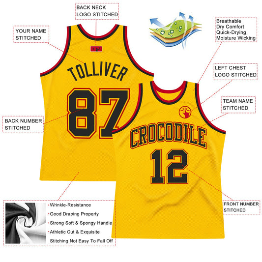 Custom Gold Black-Red Authentic Throwback Basketball Jersey - Sky-Custom