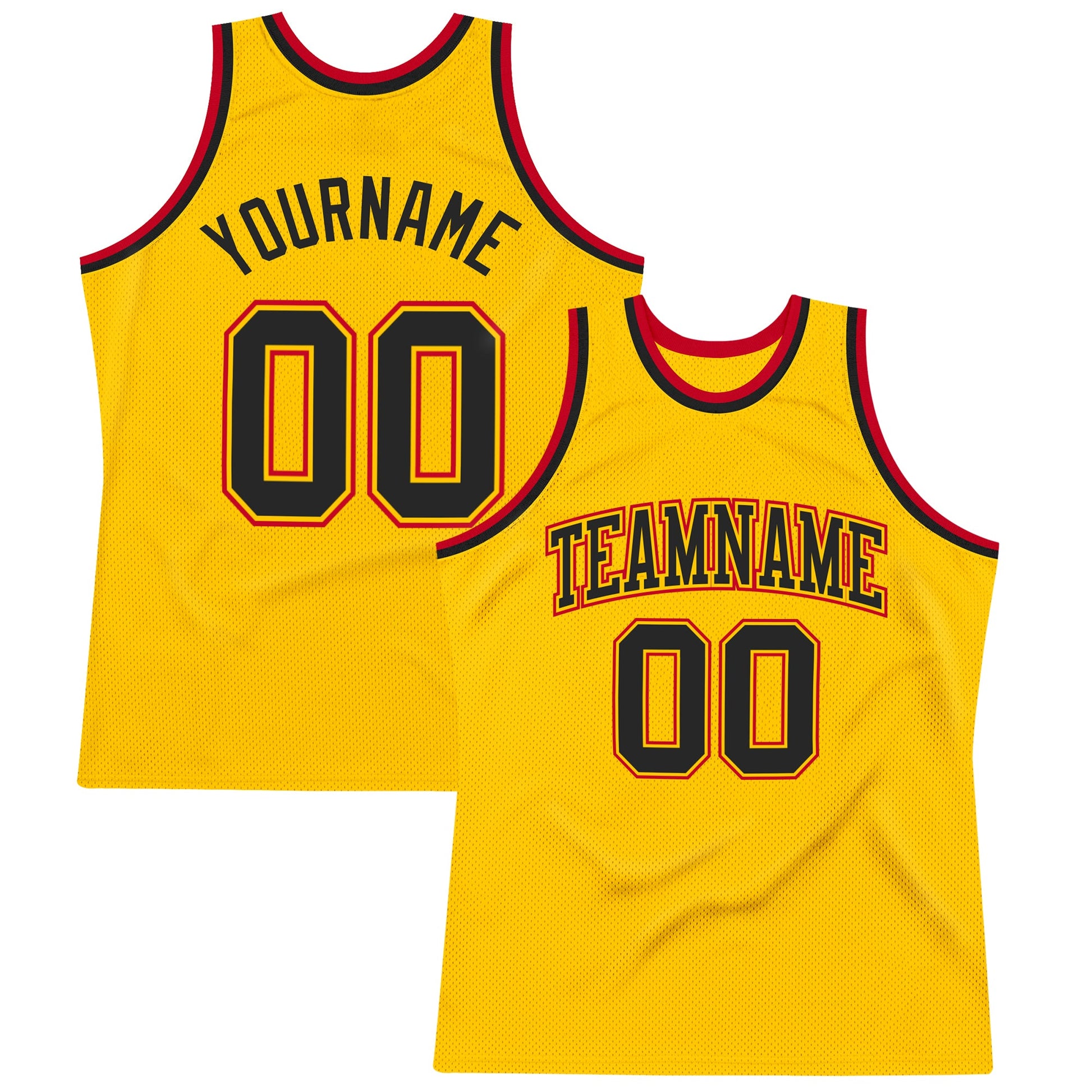 Custom Gold Black-Red Authentic Throwback Basketball Jersey - Sky-Custom