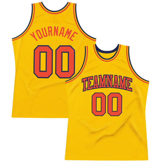 Custom Gold Orange-Navy Authentic Throwback Basketball Jersey - Sky-Custom