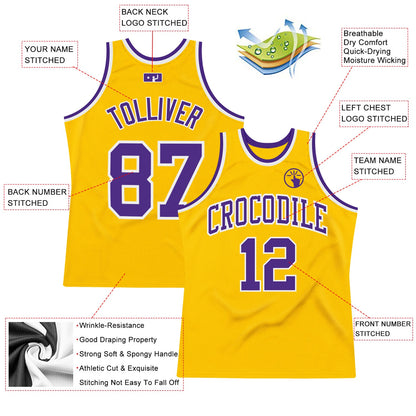 Custom Gold Purple-White Authentic Throwback Basketball Jersey - Sky-Custom
